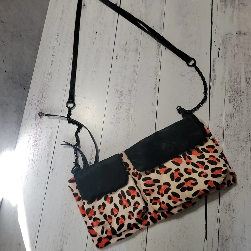 Daniella Lehavi, Leopard Print Crossbody Bag with Black &Pink Accents